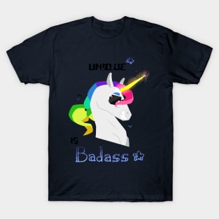 Unique is badass - Unicorn - Blue T-Shirt